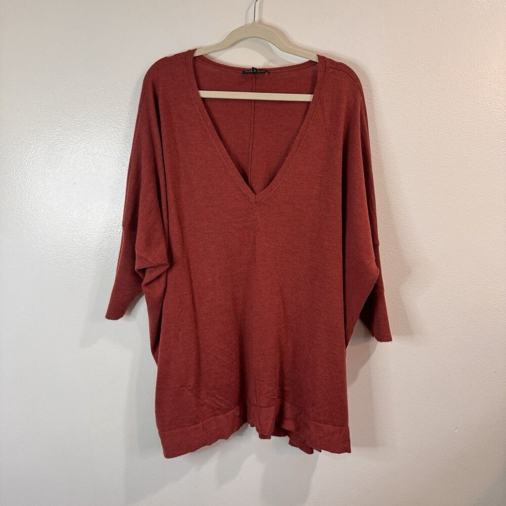 Eileen Fisher Sweater 3X 100% Merino Wool Red Orange Italian Yarn V-neck Dolman